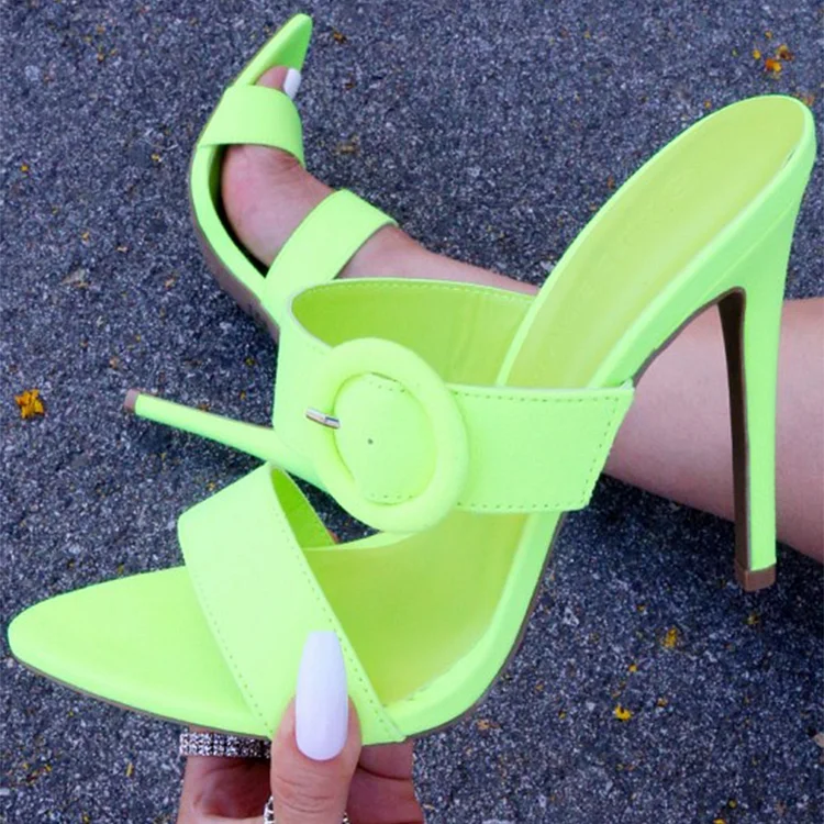Neon Green Buckle Mule Heels |FSJ Shoes