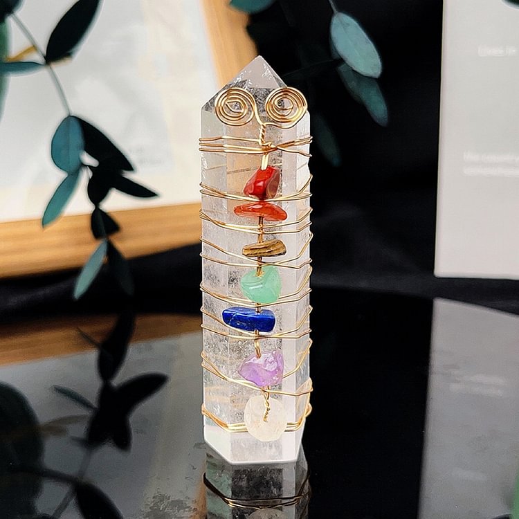7 Chakra Wire Wrapped Natural Crystl Point Tower