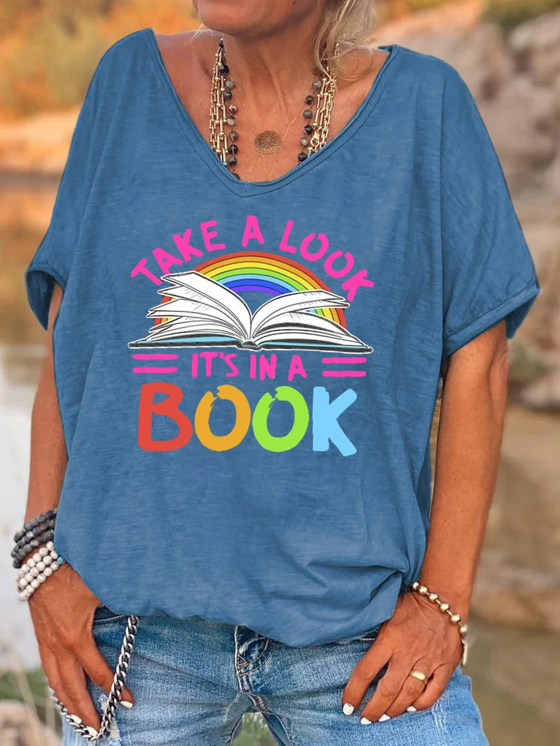 Short Sleeve Loose Take a look, it is a book Letter Printed T-shirt