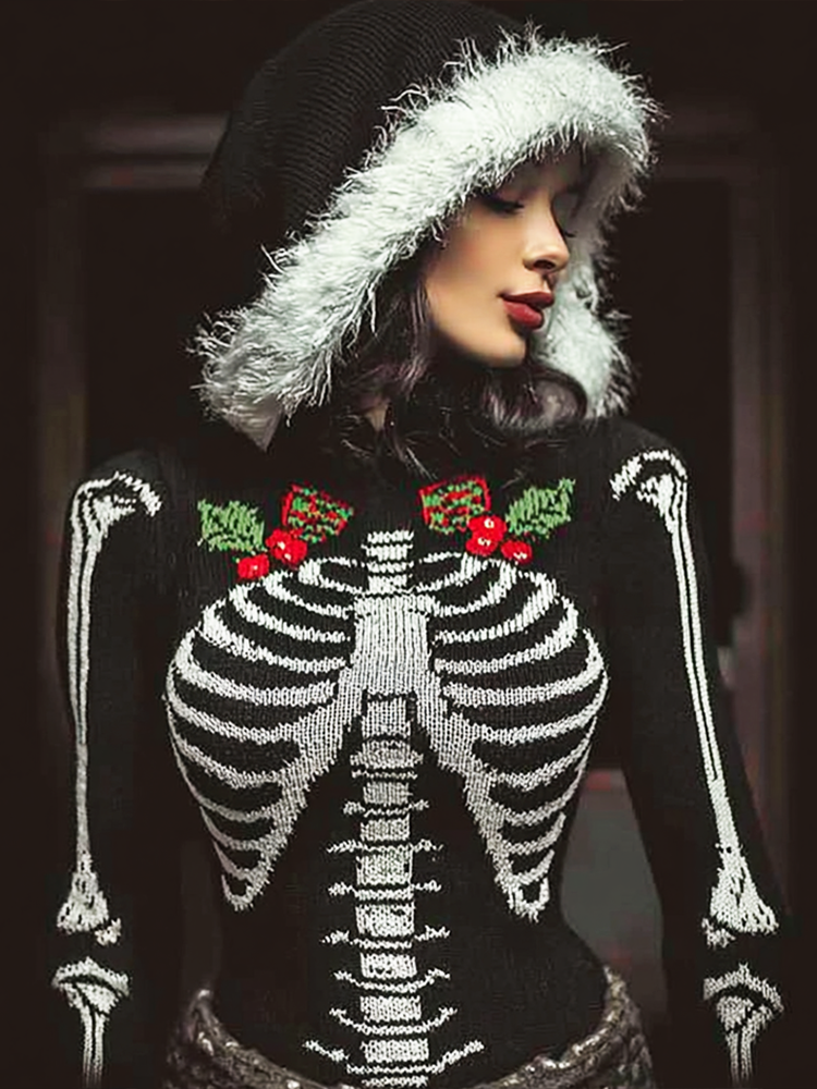 Women's Dark Christmas Hooded Knit Sweater elevenforest