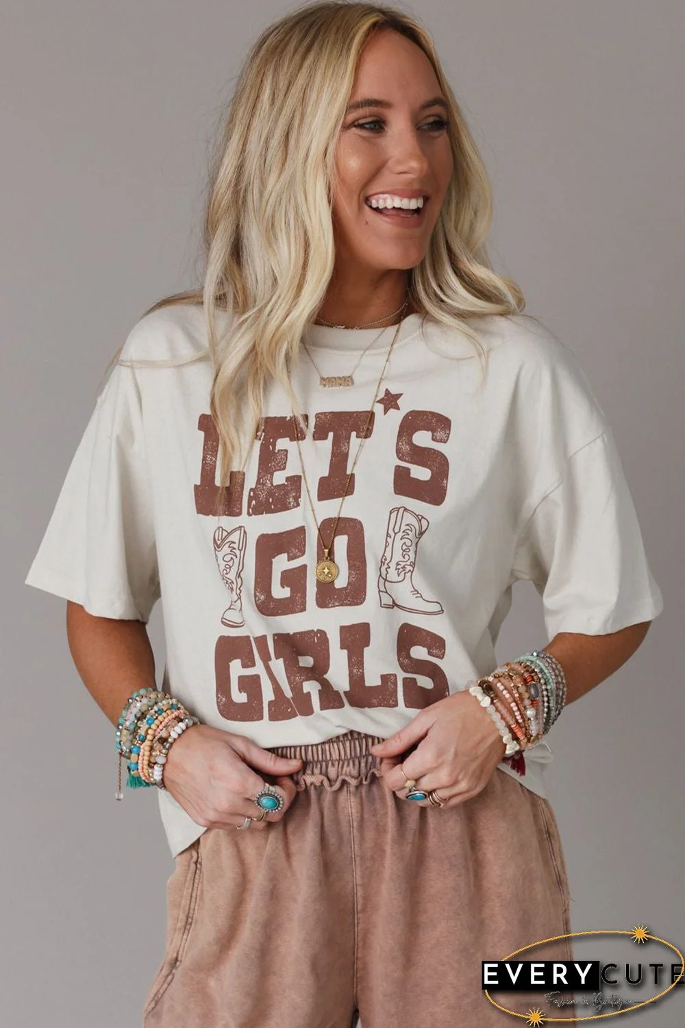 White LETS GO GIRLS Western Boots Tee