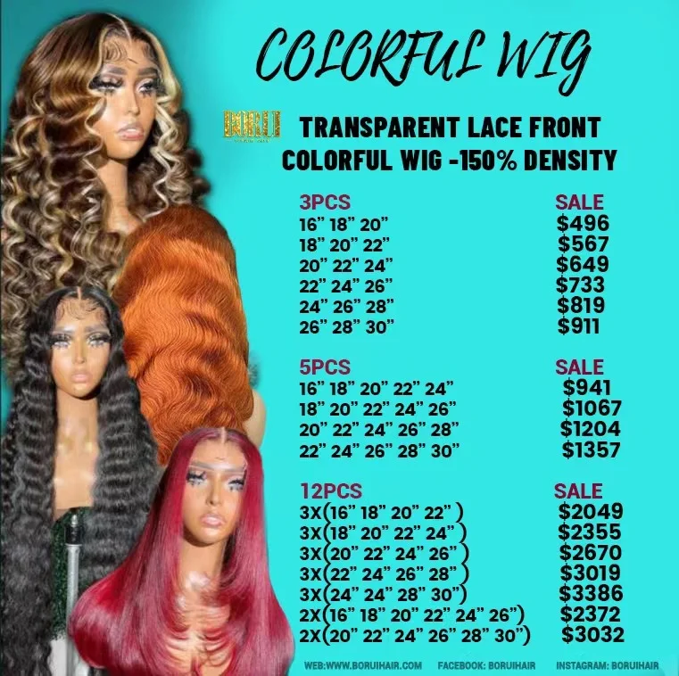 12A Grade Wigs Deals Transparent Lace Front Colorful Wigs Free Shipping (Ready to Ship)