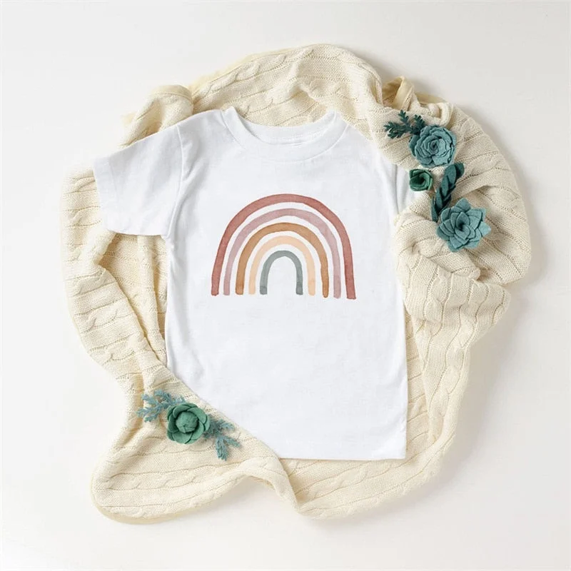 Rainbow Kids T-Shirt Summer Short Sleeve Tops Tees Desert Colors Rainbow Baby Girls T Shirt Unisex Cotton Shirt Toddler Clothes