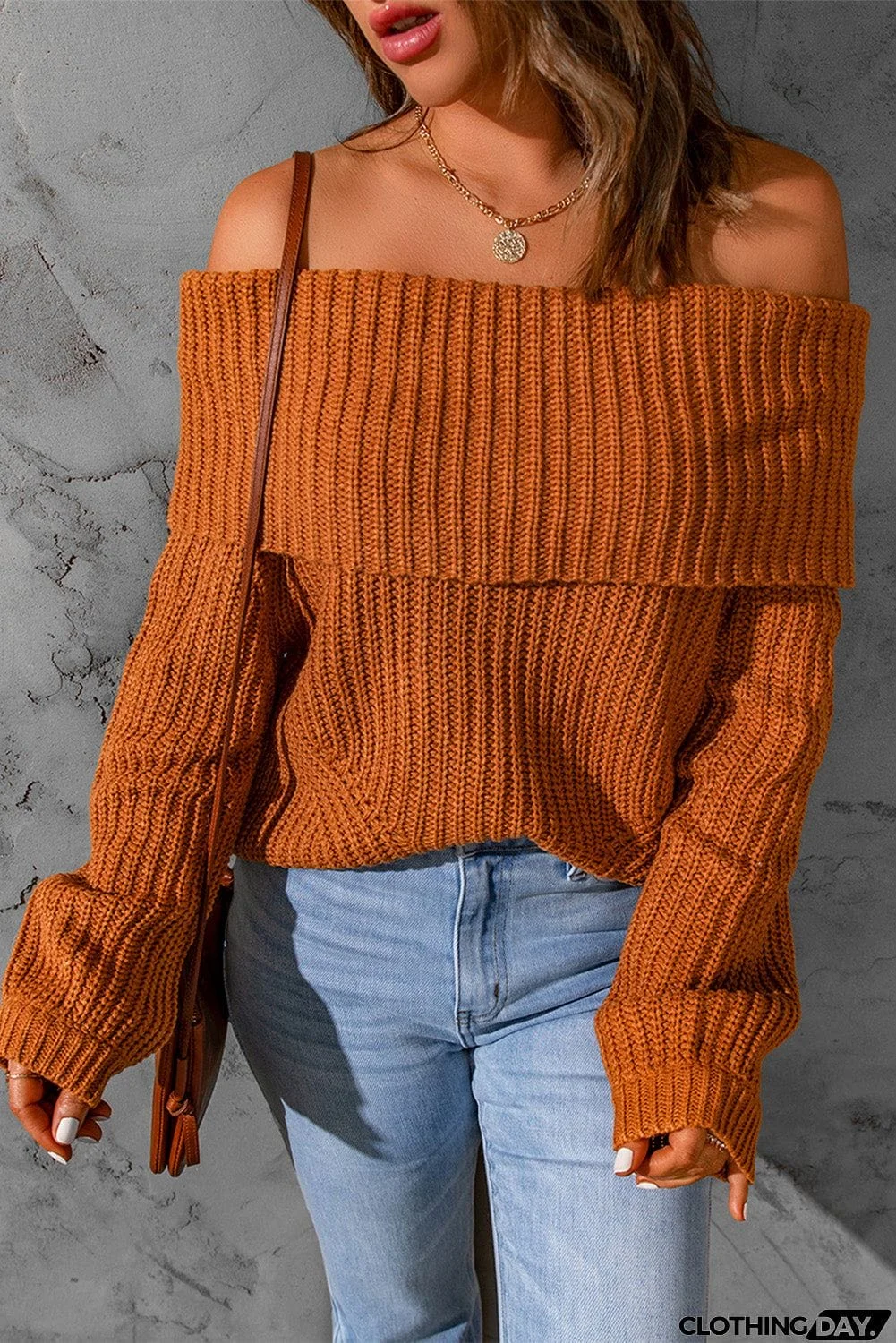 Ribbed Knit Off Shoulder Sweater
