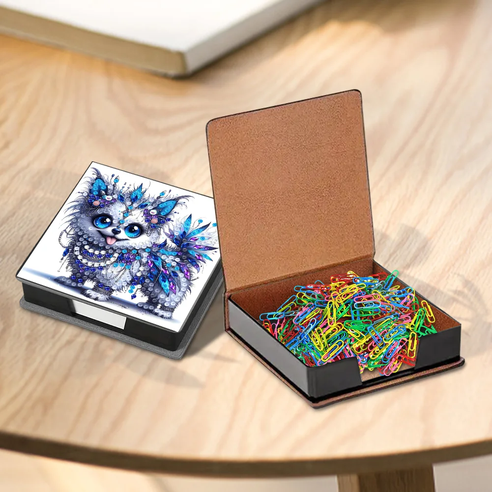 PU Dog Diamond Painting Notecard Box with Papers for DIY Art Craft