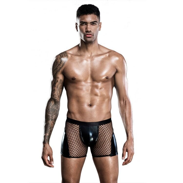 Black Sexy Men's Boxer Briefs Faux Patent Leather Erotic Briefs