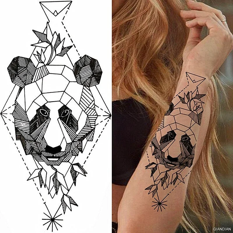 Black Sexy Flower Temporary Tattoos Sticker Arm Sleeve Rose Tree Skull Lion Bear Snake Henna Body Decorate Fake 3D Women Totem