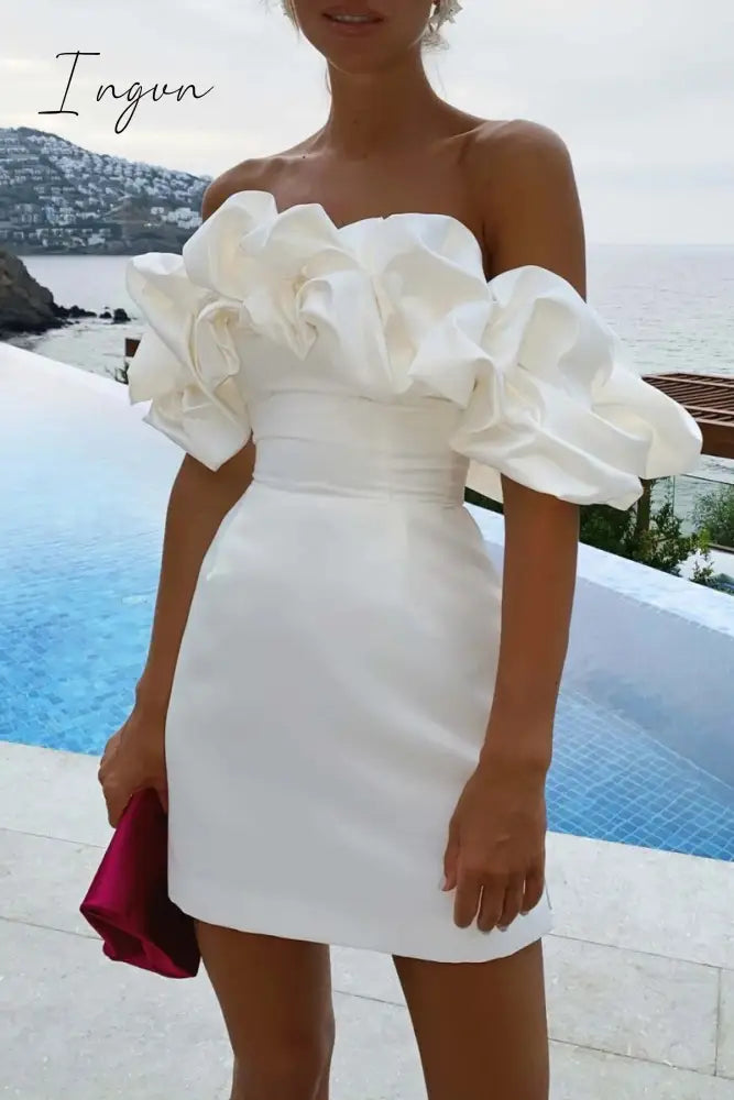 Ingvn - Sexy Solid Patchwork Backless Off The Shoulder Strapless Dress Dresses White / Xs