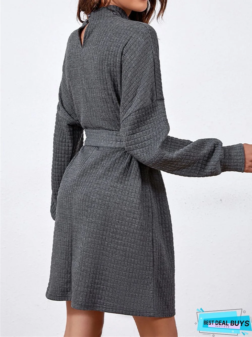Temperament Commute Solid Color Long Sleeve Dress
