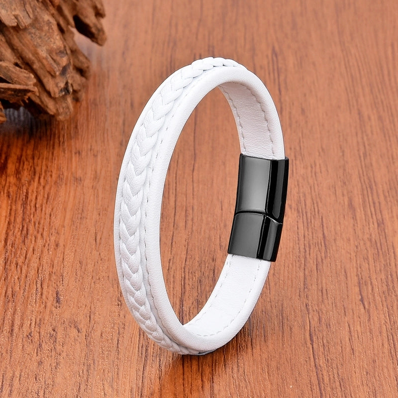 Minimalist Classic Style Commute Solid Color 316L Stainless Steel Leather Rope Unisex Bracelets
