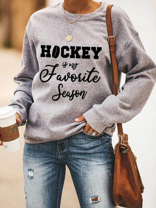 Hockey Is My Favorite Season Print Casual Sweatshirt
