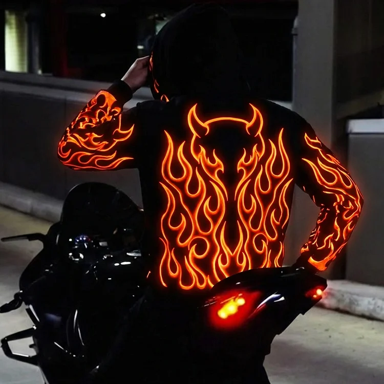 Unisex Luminous Motorcycle Racing Pattern Printed Casual Hooded Sweatshirt