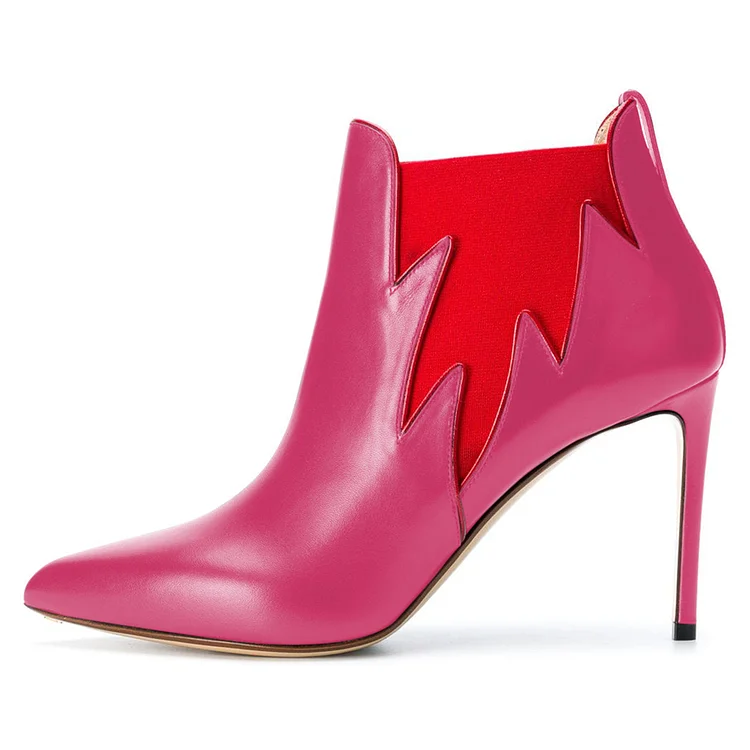 Pink and Red Chelsea Boots Stiletto Heel Fashion Ankle Boots |FSJ Shoes