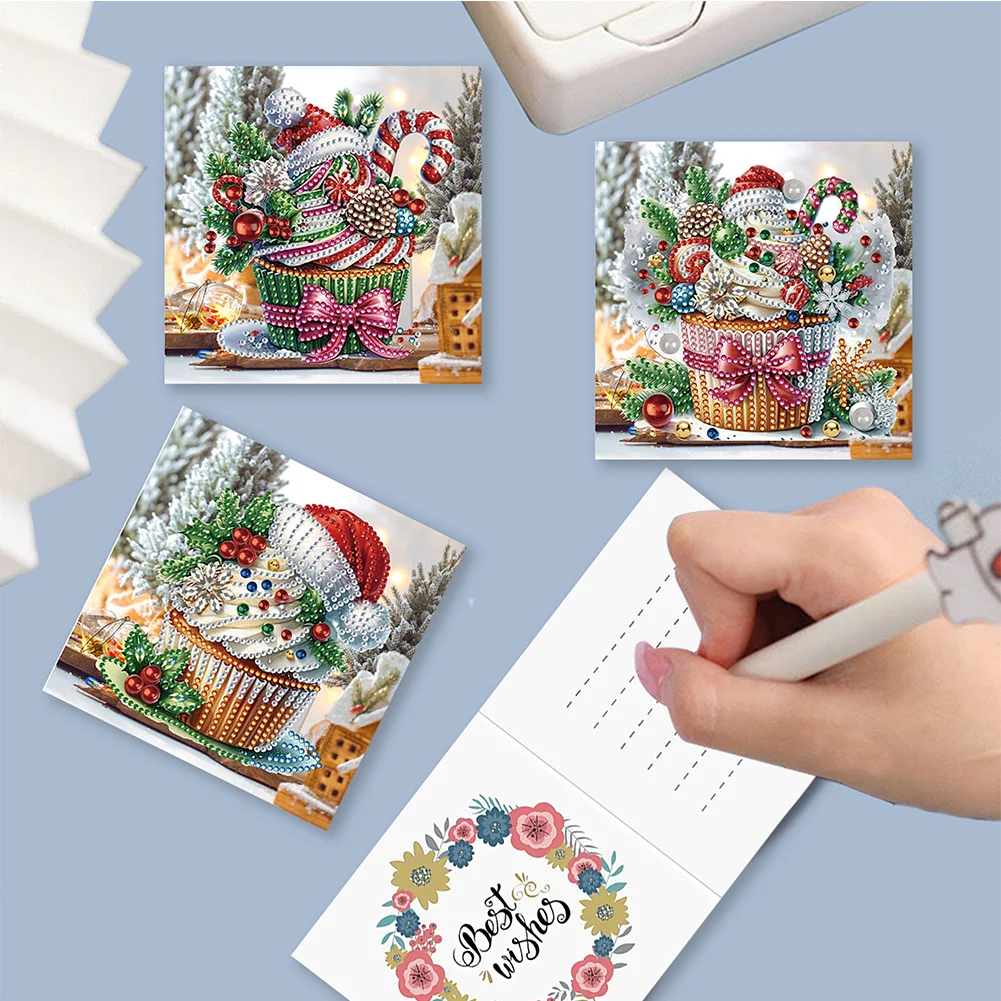 6pcs DIY Christmas Dessert DIY Diamond Painting Card for Friends Family Gift【With White Envelope】