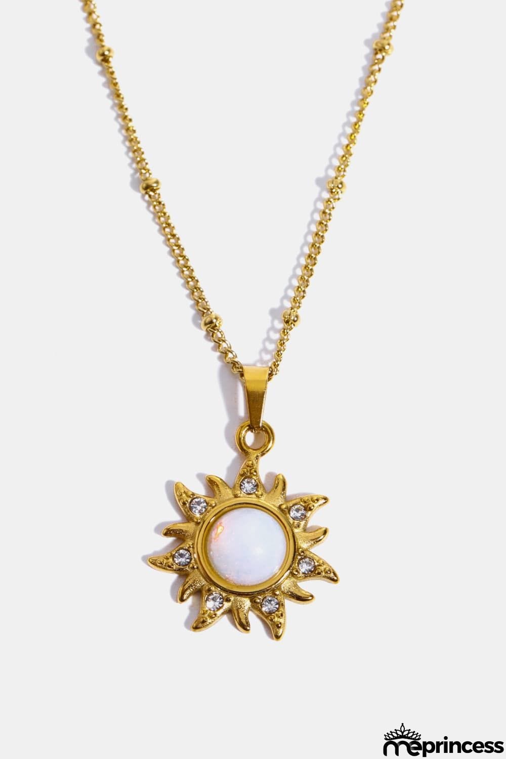 Opal Sun Pendant Stainless Steel Necklace