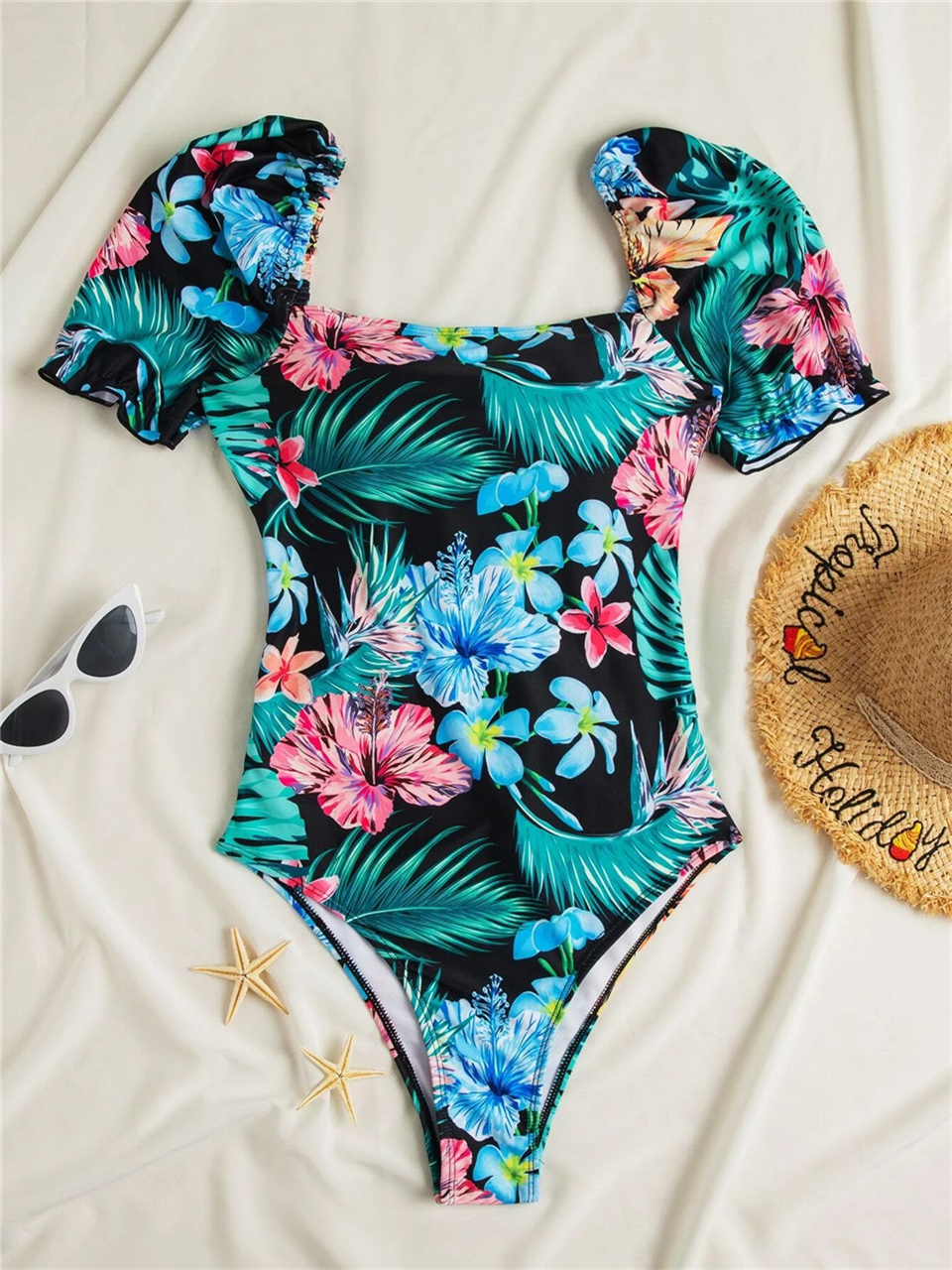 Wimawait Tropical Print Swimwear Women 2025 One Piece Swimsuit Sexy Drawstring Back Bodysuit Female Bathers Bathing Swimming Beach Summer