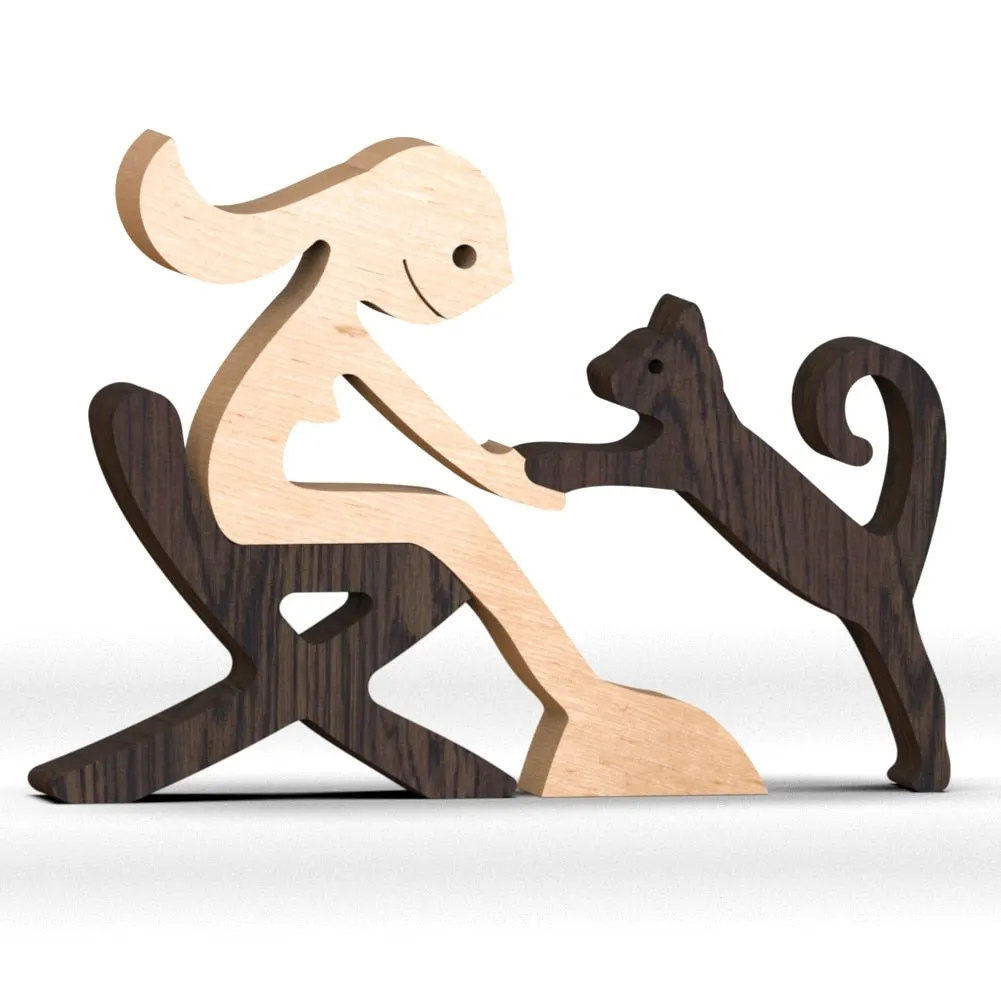 Family Puppy Wood Dog Craft Figurine Desktop Table Ornament Carving Model Creative Home Office Decoration Love Pet sculpture 221-1