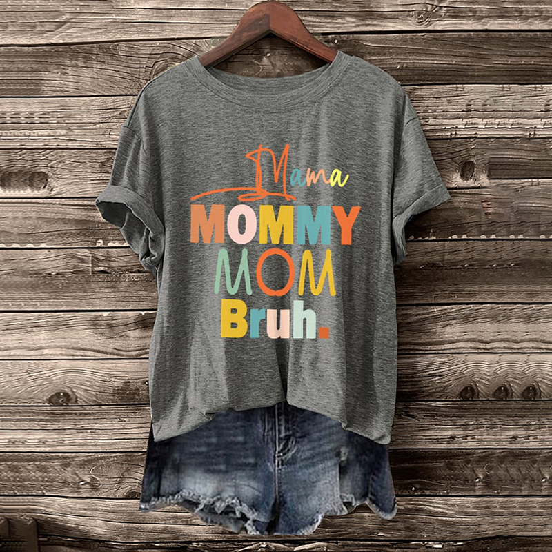 Comstylish Retro Mama Mommy Mom Bruh Print T-Shirt