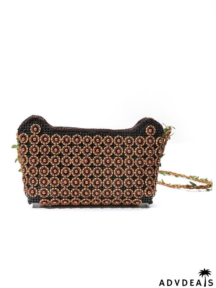 Beaded & Leaf Decor Crossbody Bag