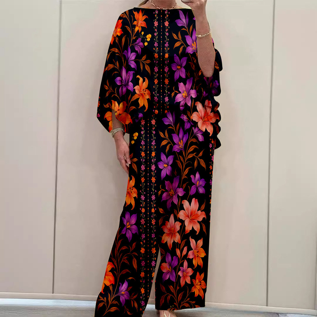 Women Long Sleeve V-neck Graphic Floral Printed Top