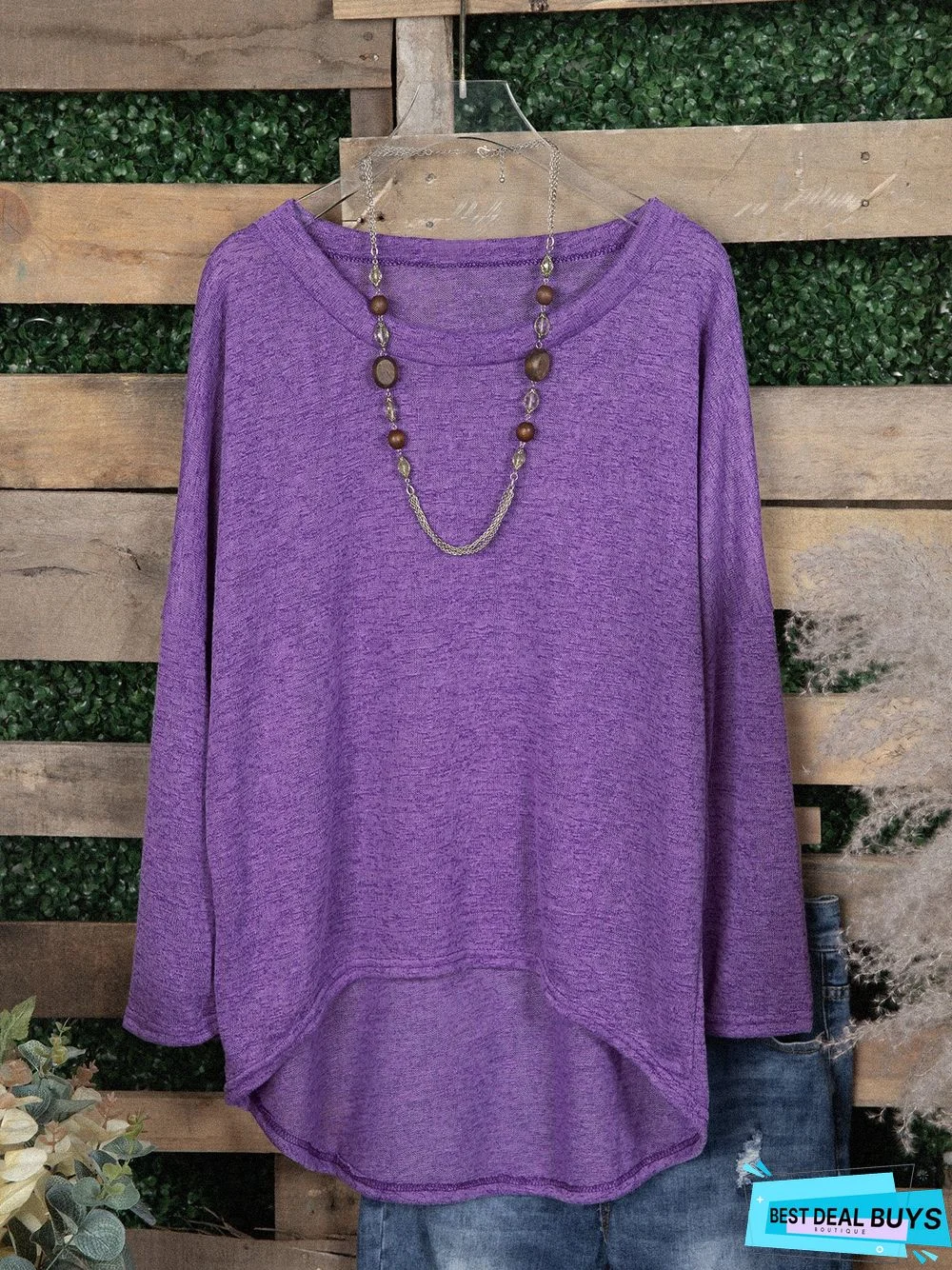 Woman Asymmetric Long Sleeve Casual Plain Casual Top