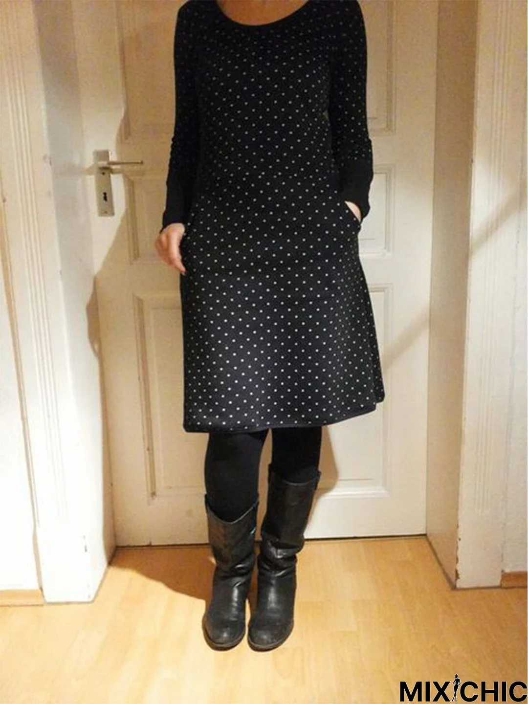 Vintage casual polka dot long sleeve dress