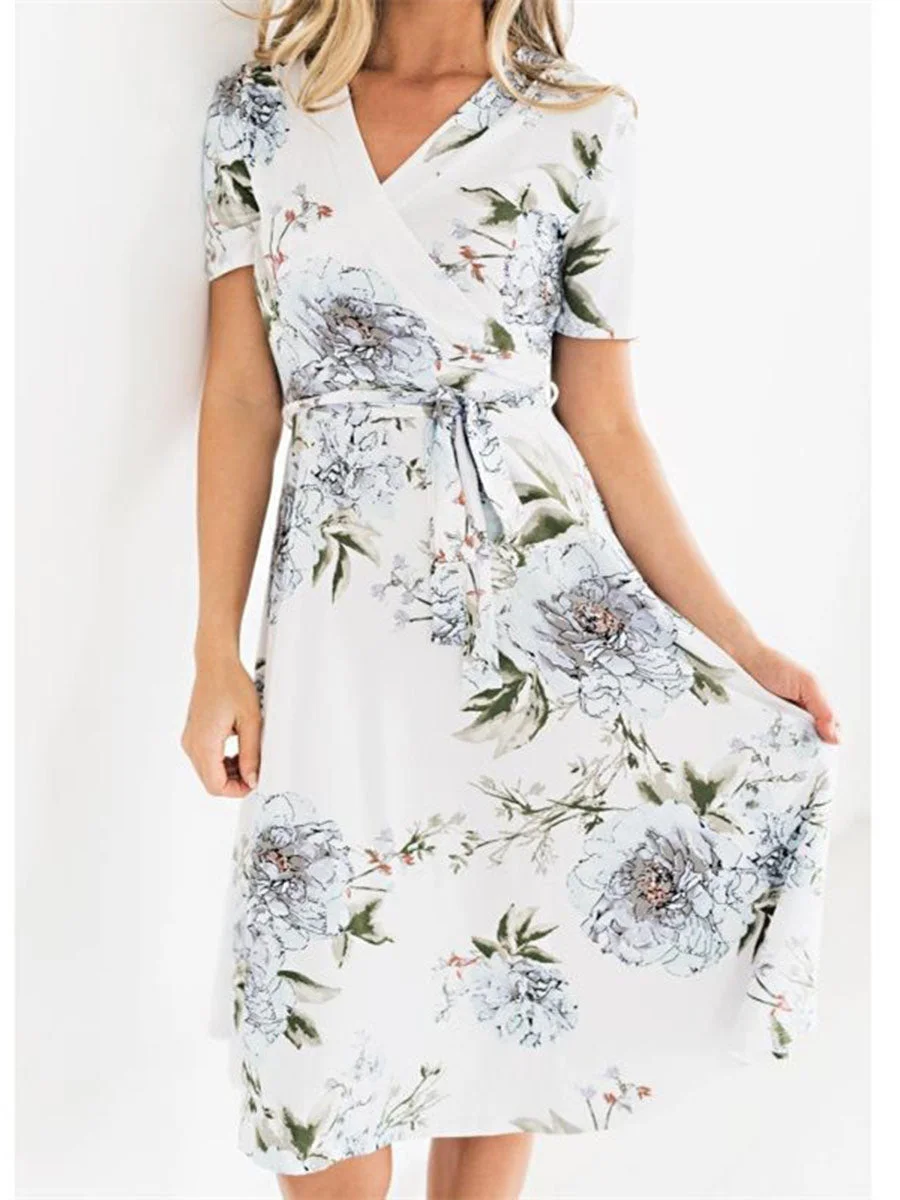 Cross V-Neck Floral Dress