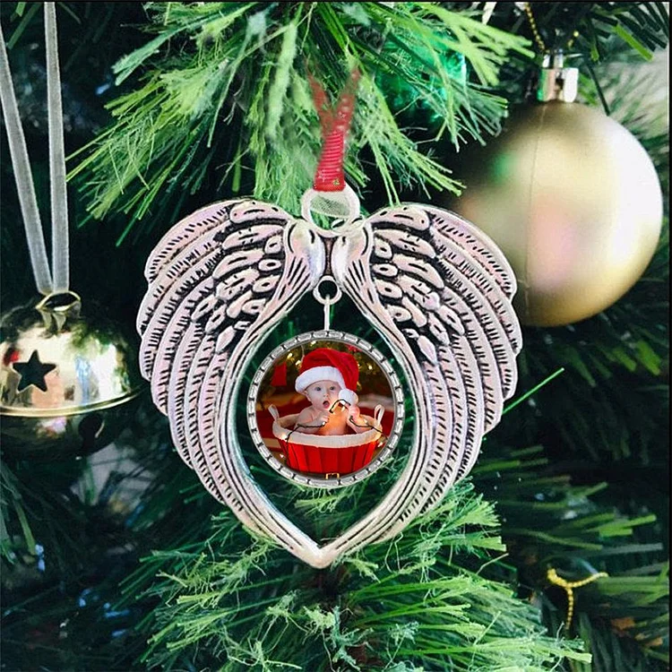 Photo Christmas Ornaments Angel Wings - A Piece of My Heart Is In Heaven Memorial Ornament