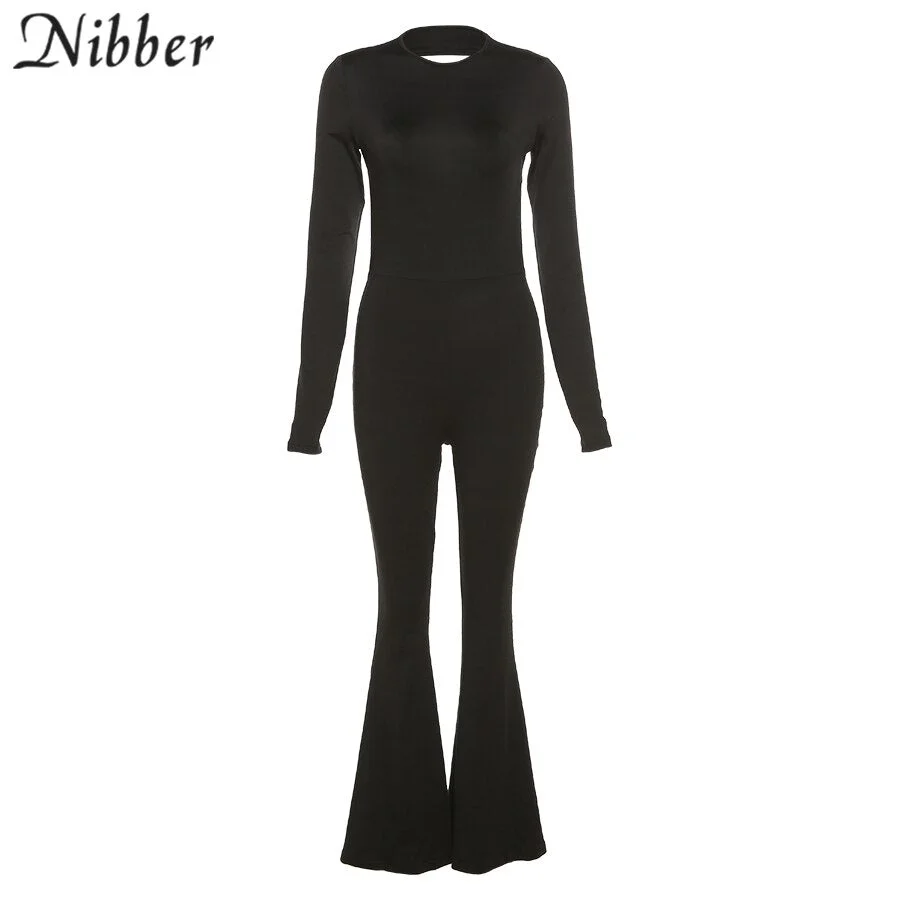 Nibber New Autumn Fashion Flared Jumpsuit Sexy Open-Back Hollow High Street For Temperament Women Street Daily Commuting Wear