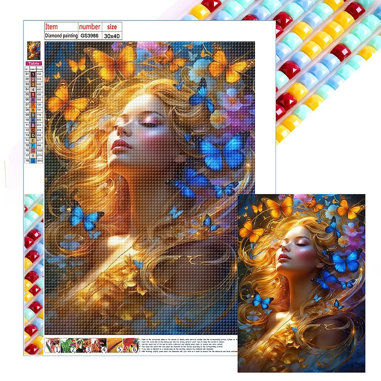 Golden Haired Butterfly Girl - Full Square - Diamond Painting (30*40cm)