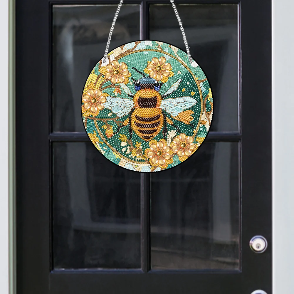 DIY Stained Glass Flower Bee Single-Sided Acrylic Wreath Angel Diamond Painting Hanging Pendant Wall Decor