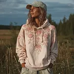Bohemian Retro Countryside Style Plant Flower Design Women's Hoodie - Image 2