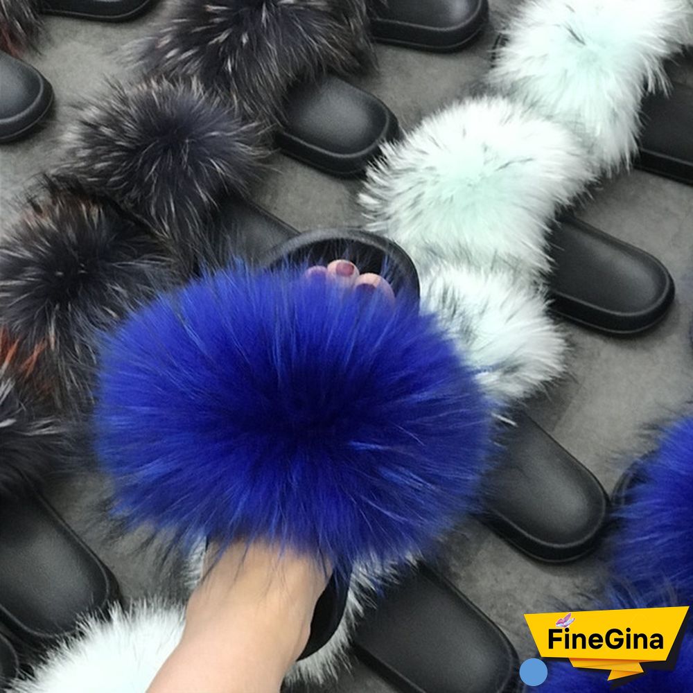 New Hot Fashion Ladies Girls Hairy Slippers Women Fox Fur Slippers Sandals Fluffy Fur Slides Beach Shoes Plus Size