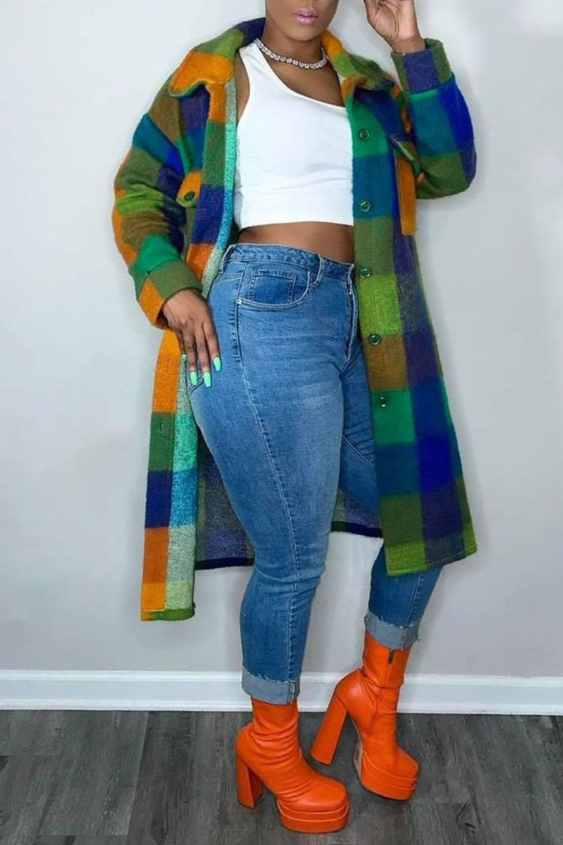Plaid Turndown Collar Wool Jacket