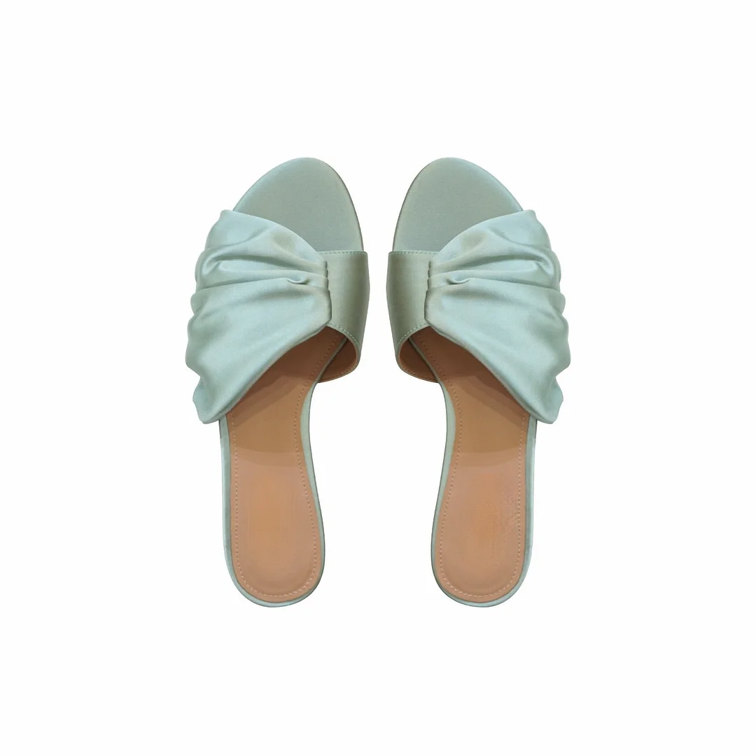 2021 Summer round Head Silk Pleated Outer Wear Flat Women's Slippers