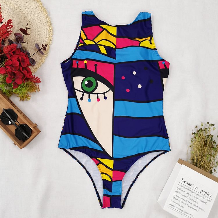 Flaxmaker Exclusive Abstract Painting One Piece Swimsuit
