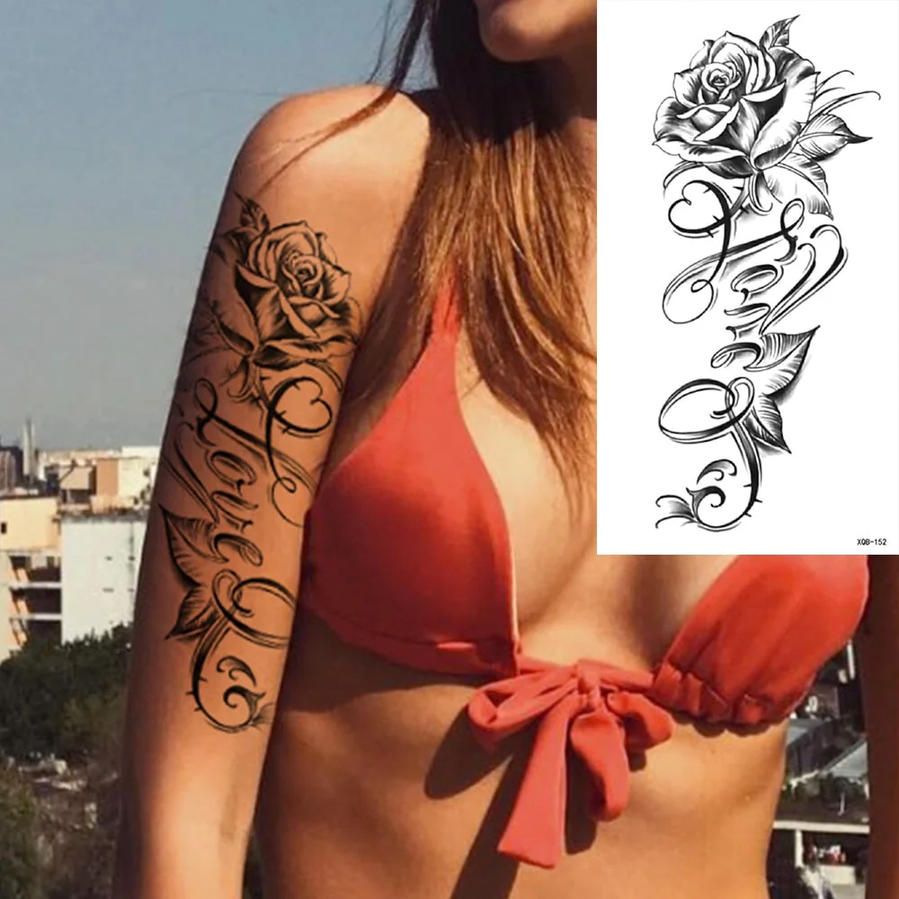 Waterproof Temporary Tattoo Sticker Snake Dragon Rose Flower Flash Tattoos Eagle Skull Body Art Arm Fake Sleeve Tatoo Women Men