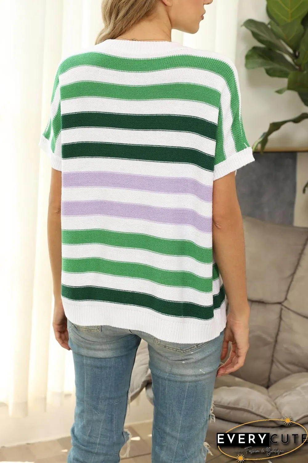 Stripe Short Sleeve Knitted T-Shirt