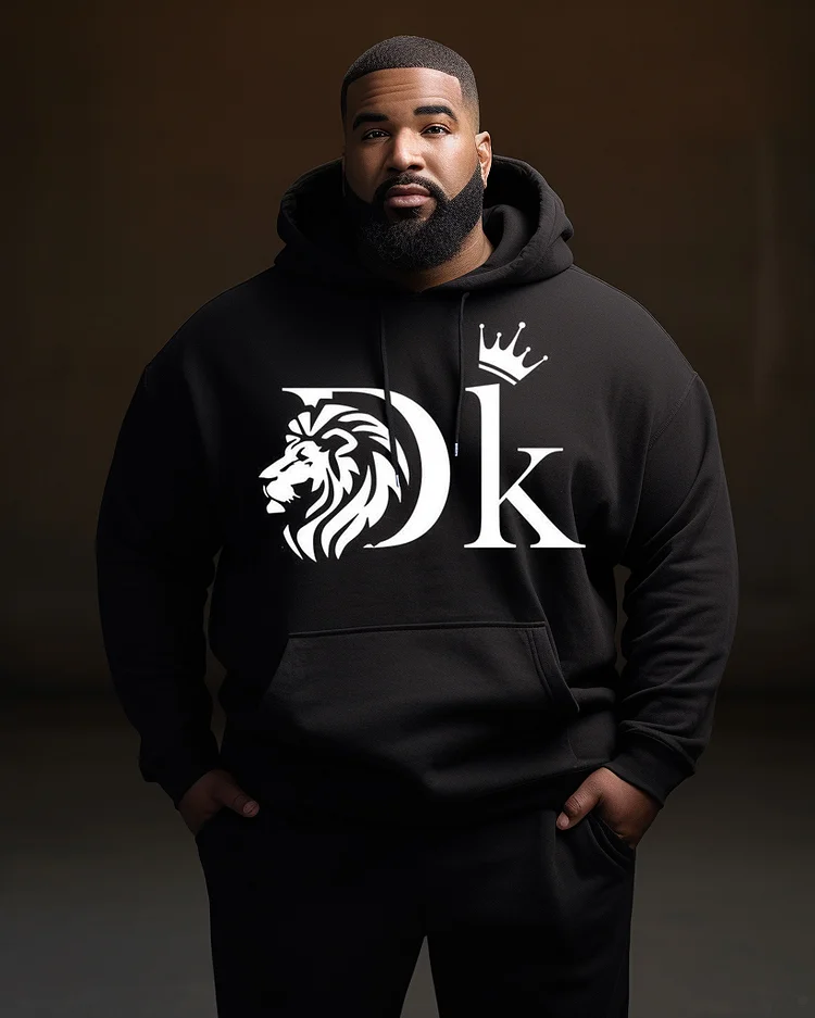 Men's Plus Size Street Lion Crown King Graffiti Casual Simple Long Sleeve Hoodie