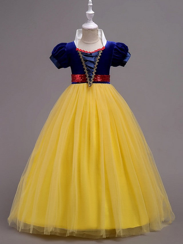 Oknass Short Sleeve Jewel Neck Ball Gown Floor Length Flower Girl Dress Tulle  With Sash Ribbon Tier