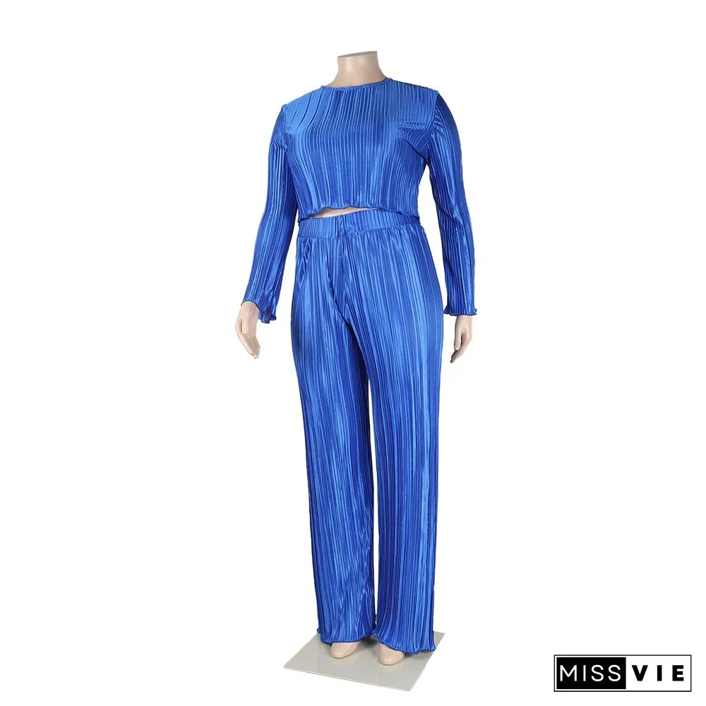 Pleated Loose Blouse Crop Top Wide Leg Pants Outfits