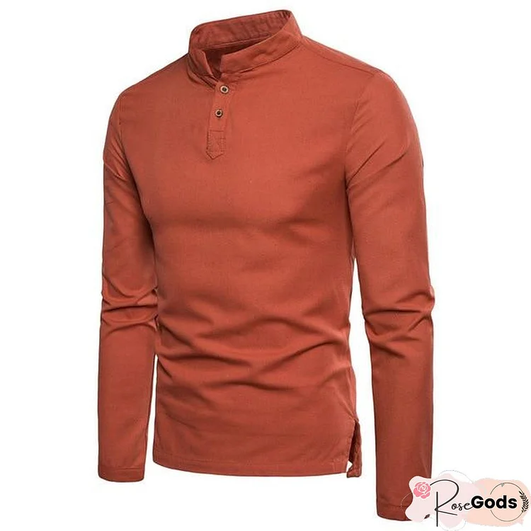 Men Shirt Solid Slim Fit Stand Collar Long Sleeve Shirt Men Casual Cotton Linen Shirts Men Modis Clothes