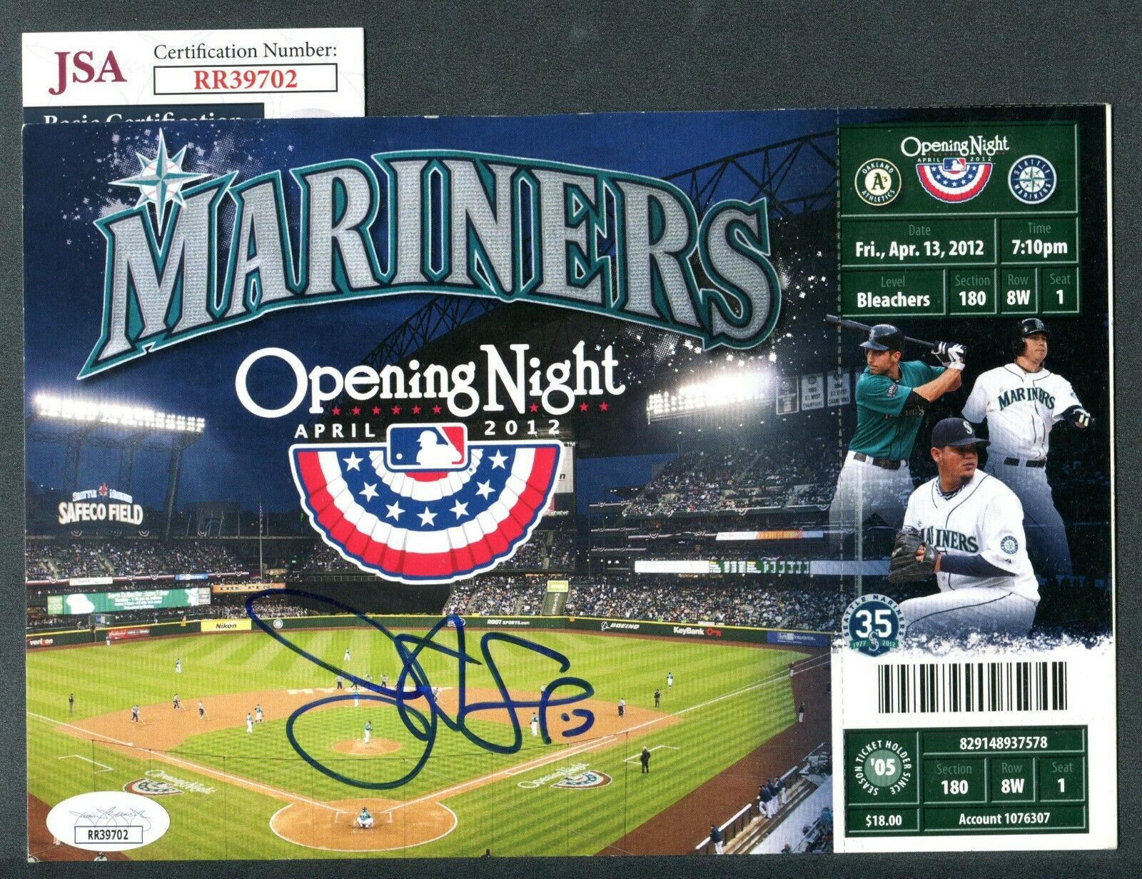 JSA Justin Smoak Autographed Signed AUTO 4/13/2012 Jumbo Season Ticket TRB 732