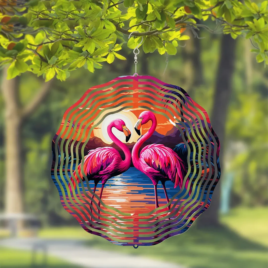 3D Hanging Wind Spinner 360 Degree Rotating 10-Inch Garden Wind Spinners Hanging Wind Catcher Art Gift for Home Garden Halloween Christmas (Flamingos)