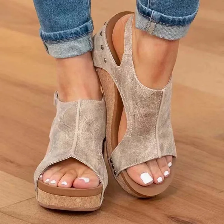 Women's Cork Platform Wedges Slingback Ankle Buckle Strap Sandals