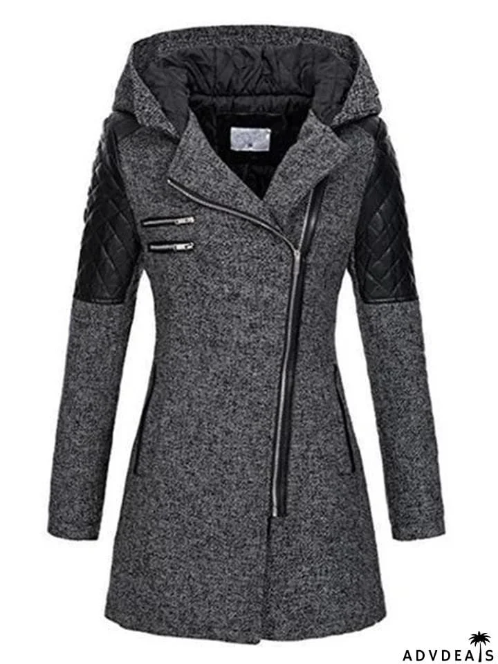 Women's Warm Asymmetric Design Hooded Woollen Coat