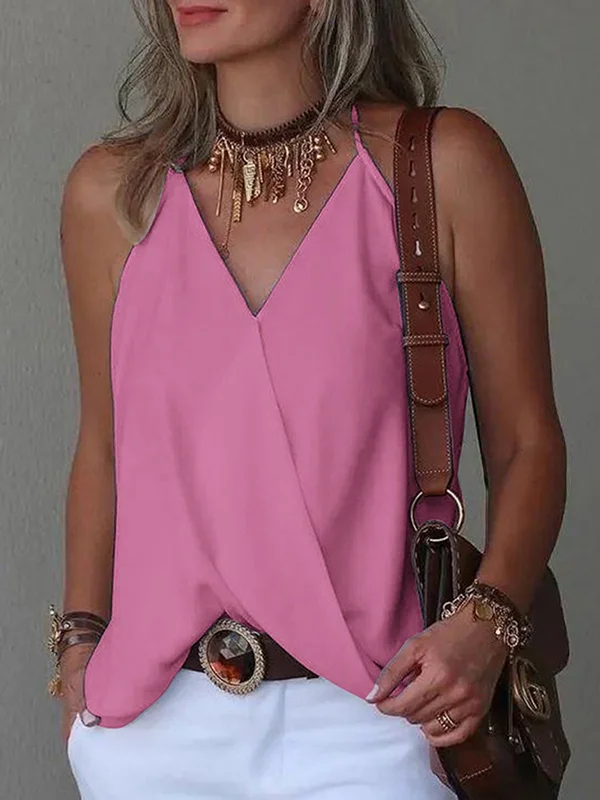 Solid Color Loose Sleeveless Spaghetti-Neck Vest Top