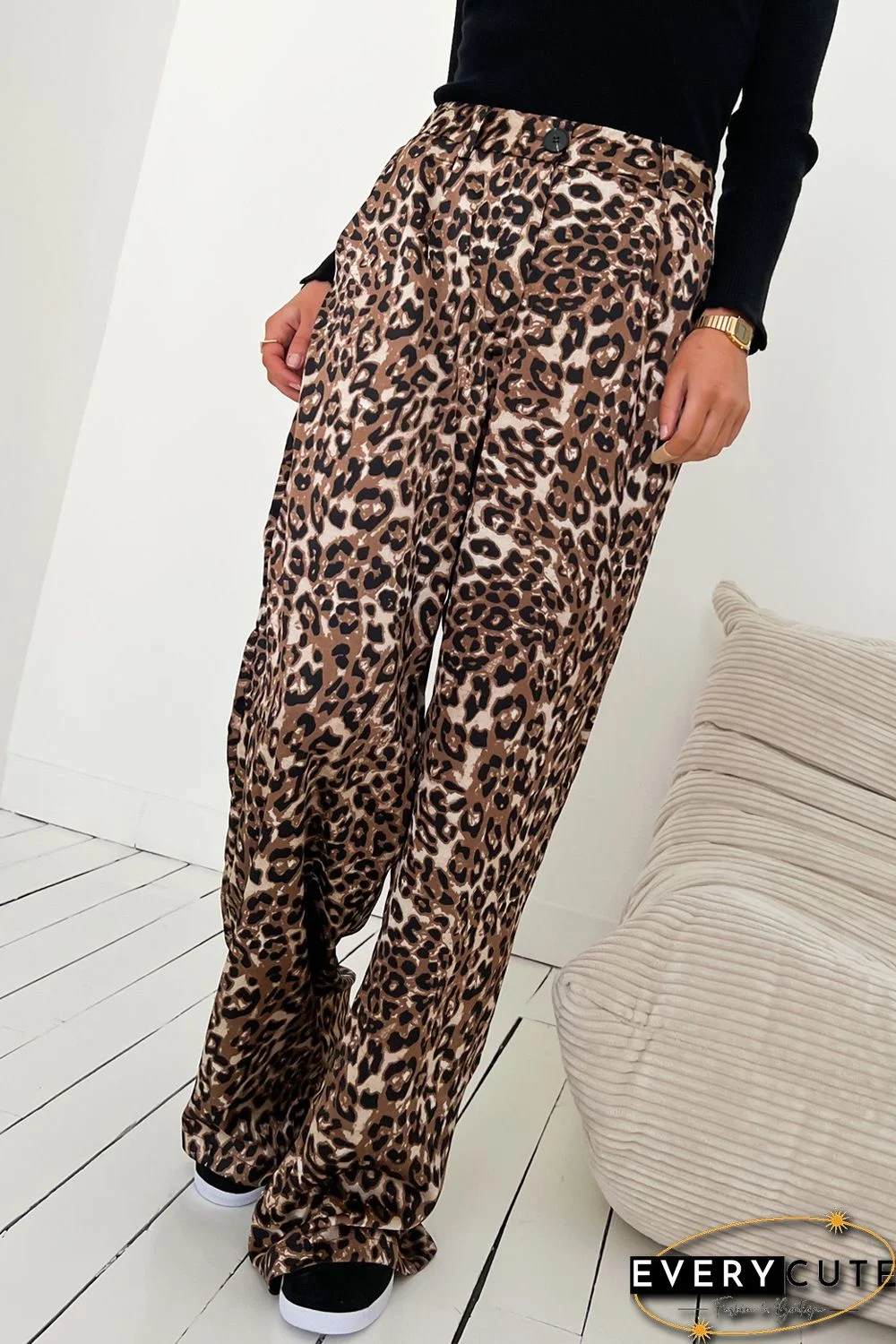 Leopard High Waist Wide Leg Pants