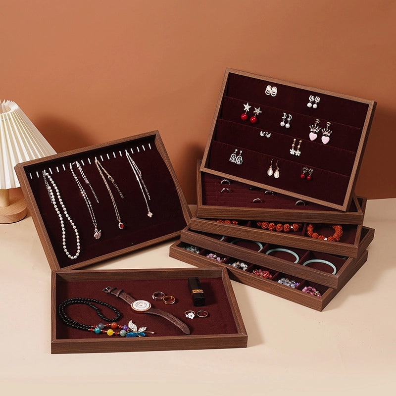 1 Piece Walnut Retro Solid Color Jewelry Display