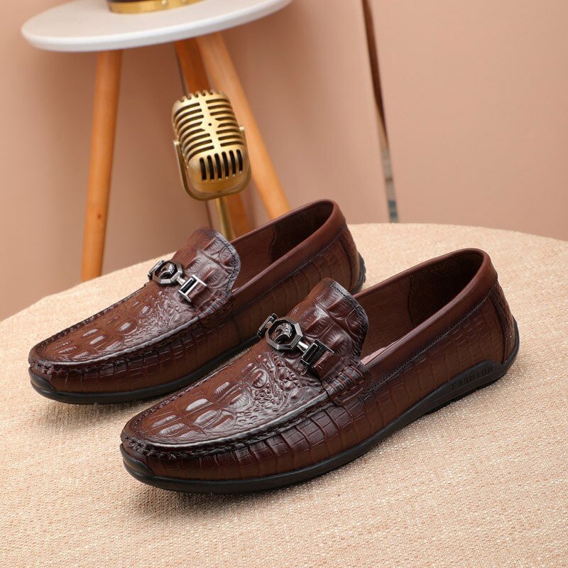 Crocodile Skin Loafer Shoes Men Genuine Leather Slip-on Moccasins Handmade Man Casual Shoes Drive Walk Luxury Leisure